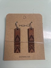 MOKU “Totem Rise” Wooden Dangle Earrings – Geometric Tribal Bar Design