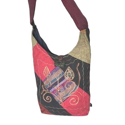 Earth Divas Fair Trade Made Cotton Patchwork Embroidered Hobo Crossbody Bag Fun