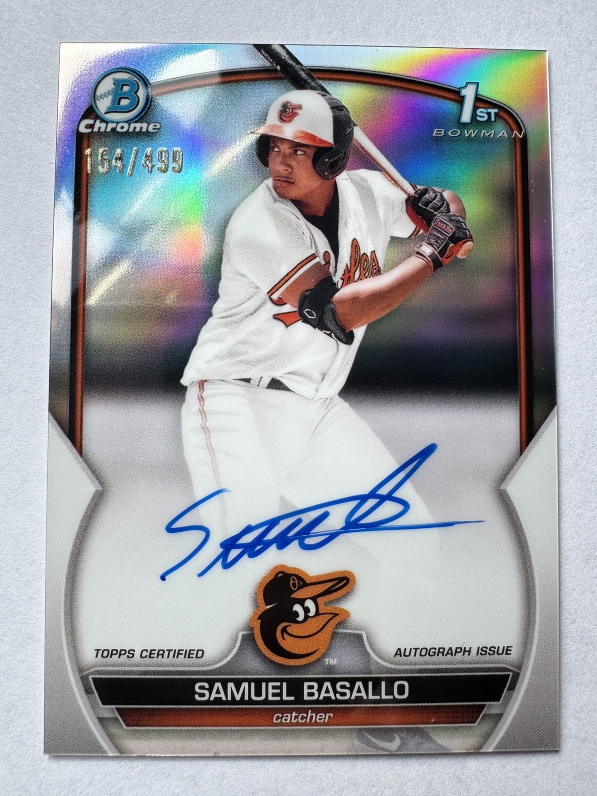2023 Bowman Chrome Prospect Refractor 154/499 Samuel Basallo #CPA-SB Auto 