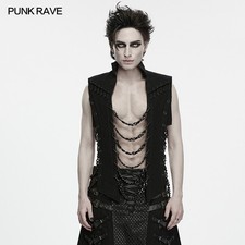 Punk Rave Men Black Goth Abyss Chain Stand Collar Sleeveless Punk Vest Waistcoat