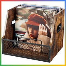 Wooden Vinyl Record Storage Crate Rustic Brown 60 Album Holder Magazine Rack