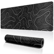 Large Gaming Mouse Pad for Desk, Black Topographic Mouse Pad Desk Mat for Gam...