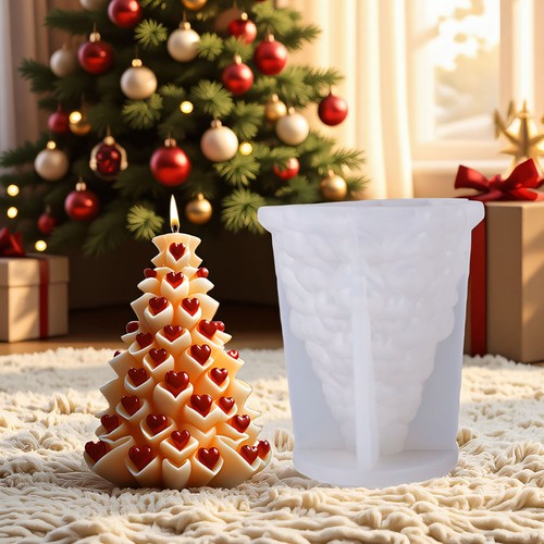 3D Heart Christmas Tree Candle Mold Silicone Mold Epoxy Resin Mould Decoration - Picture 5 of 13