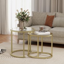 Coffee Table Set of 2 Modern Nest of Tables with Tempered Glass Tabletop Clear