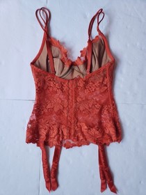 La Perla Lace Sheer Floral Orange Lingerie Bustier Corset Garter Size 1 US 32C