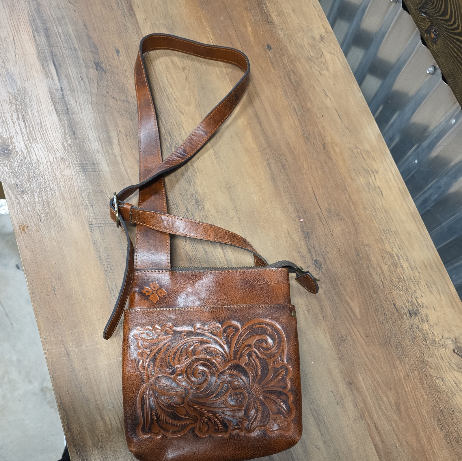 Patricia Nash Crossbody Hand Cut Tooled Italian Leather Handbag Purse