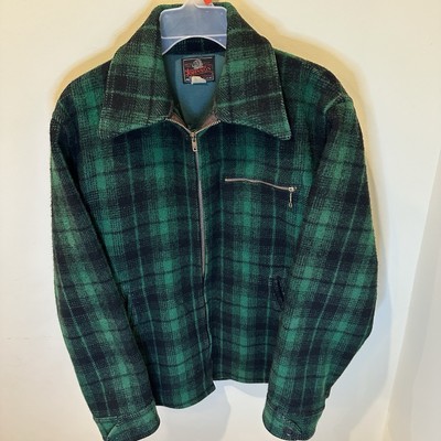 Vintage Johnson Woolen Mills Green Black Plaid Jacket Shirt
