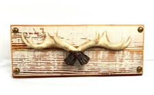 Deer Antler Key Holder Coat Rack Dog Leash Hanger Wall Mount Wood Rustic Vintage