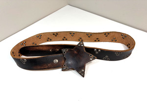Bed Stu Cowboy Star Buckle Leather Belt Brown Grommet Rustic Western Boho Sz 34
