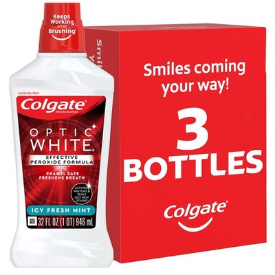 Colgate Optic White Advanced Teeth Whitening 32 Fluid Ounce (3 Pack), Red