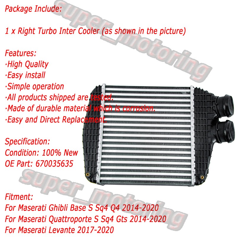 Turbocharger Intercooler Fit 2014-2020 Maserati Ghibli Right Side 16474840 3.0L