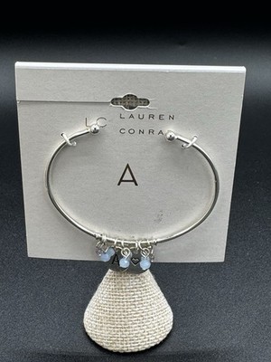 Lauren Conrad LC Silver Tone Charm Bangle Bracelet Initial A Heart Blue Beads