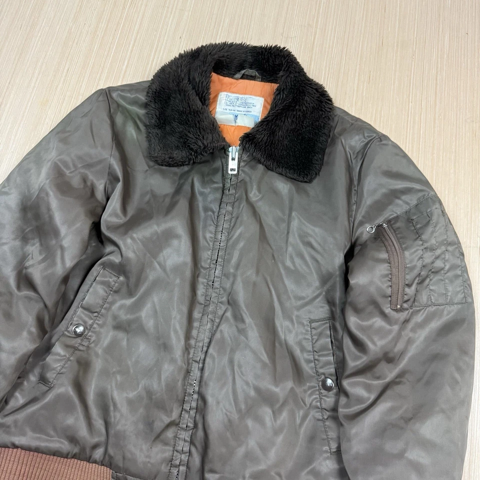 Vintage 70s Sears Work N Leisure Bomber Jacket Flight Faux Fur Collar Small - Image 4 of 4