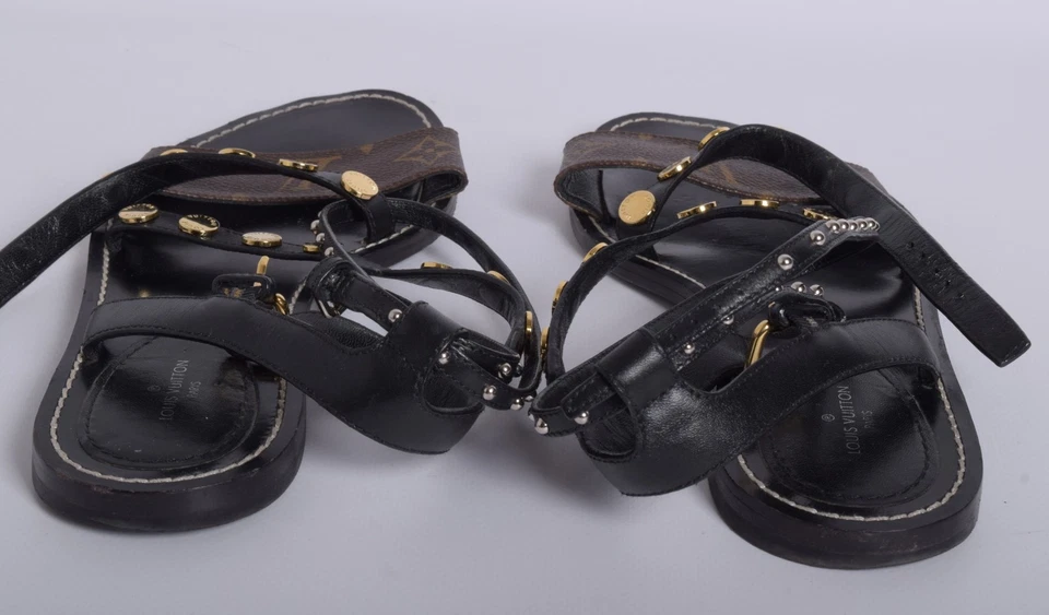 Louis Vuitton Women Brown Sandals 100% Leather Studded Strappy Shoes Sz EUR 38.5 - Image 3 of 4