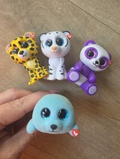 Ty Beanie Boos Mini Boo Series Figures Seal Flocked Cheetah Panda Tiger Lot X 4