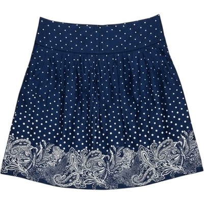 Sharagano Mini Skirt Womens 14 Blue Polka Dot Paisley Pleated Cotton Blend