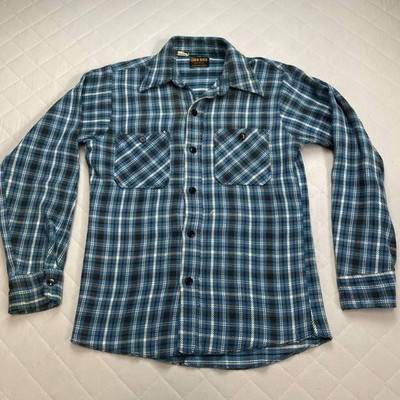 Vintage Dee Cee Shirt Mens Small Blue Black Plaid Flannel Made USA Workwear