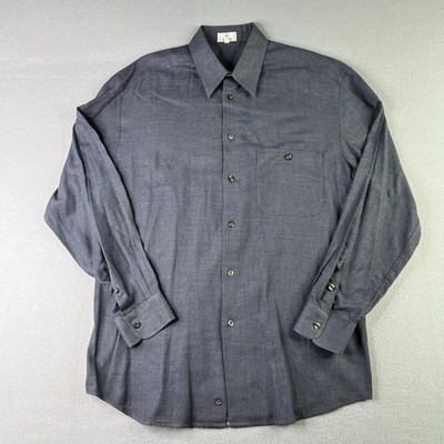 Zanella Shirt Large Black White Diamond Button Up Long Sleeve Made In Italy Mens
