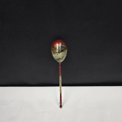 Ancienne Petite Cuillère En Argent Russe, Polychrome - Photo 1/4