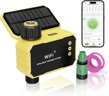 Solar WiFi Sprinkler Timer, Smart Outdoor Water Timer for Garden Hose with Rain 