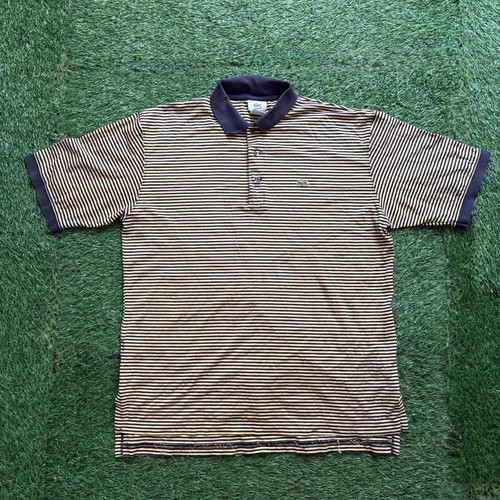 Lacoste, Vintage Lacoste Blue/Yellow Striped Polo T-Shirt Croc Logo Men’s Medium Preppy