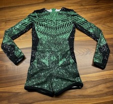 Alexandra Collection Girls Stretchy Sequin Dance Biketard Green/Black Girls Y8