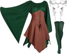 Haysandy 4 Pcs Women Elf Costume Renaissance Dress Up Cosplay Small