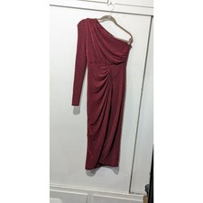Fashion Nova one shoulder long sleeve red sparkly Dress sz. M