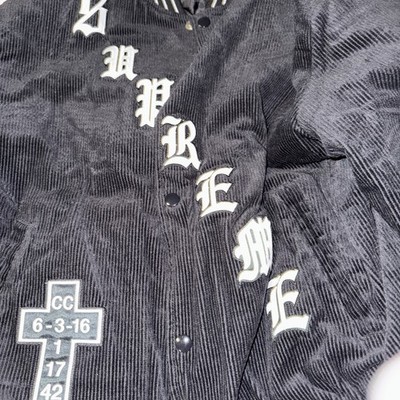 Supreme Old English Corduroy Varsity Jacket Black Size M Preowned
