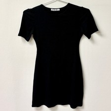 Reformation Short Sleeve Crew Neck Ribbed Bodycon Mini Dress Black Women's XS