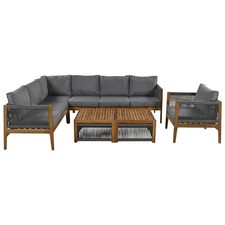 7 Seater Garden Lounge Sofa Set with Coffee Table, Acacia Wood, Patio Furniture