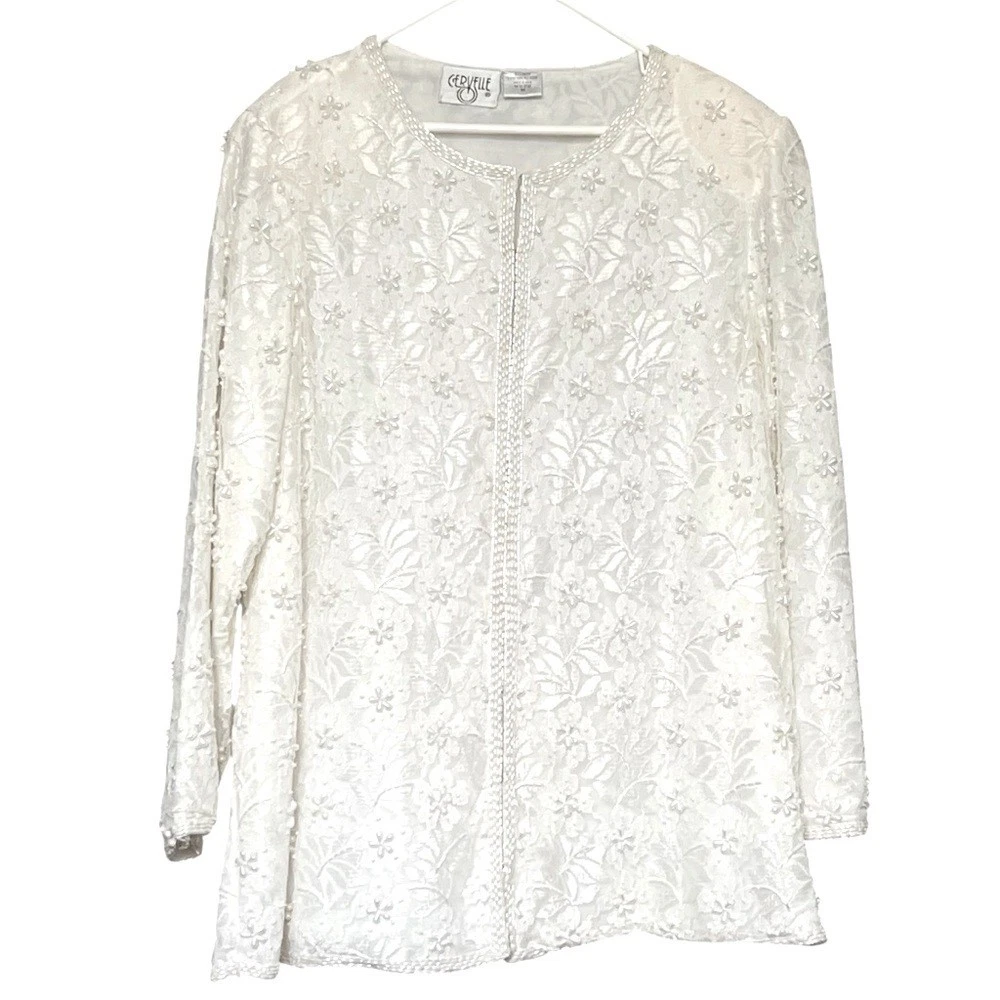 OFF WHITE Giacca Cervelle vintage anni 80 con perline bianco sporco TG 1X pizzo floreale perlato Grandmacore