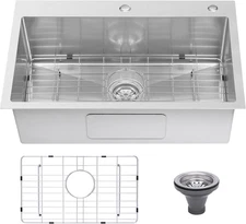 Drop in Kitchen Sink 33X22", 9" Basin Depth, 18 Gauge Stainless Steel Sink, 3D E