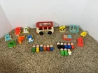 Lot Of 26 Vintage 70s Fisher-Price Little People Accessories, People, Mini Bus