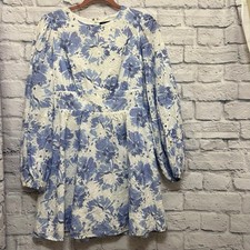 Lulus Blue & White Fondly Fresh Floral Mini Dress Women’s Size S Boho Flirty