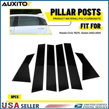 6Pcs For Honda Civic Sedan 2022-2025 Glossy Black Window Pillar Post Cover Trim