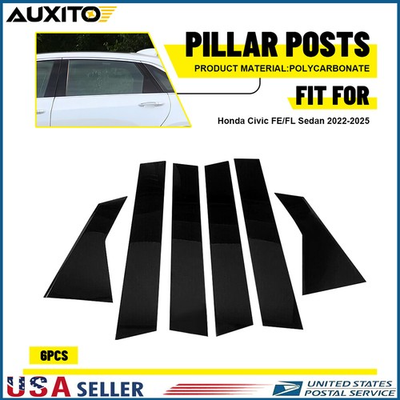 #ad #ad 6Pcs For Honda Civic Sedan 2022 2025 Glossy Black Window Pillar Post Cover Trim $14.24