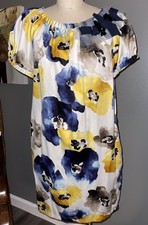 Simply Vera Wang Yellow Blue Watercolor Floral Shift Casual Dress MP Pockets