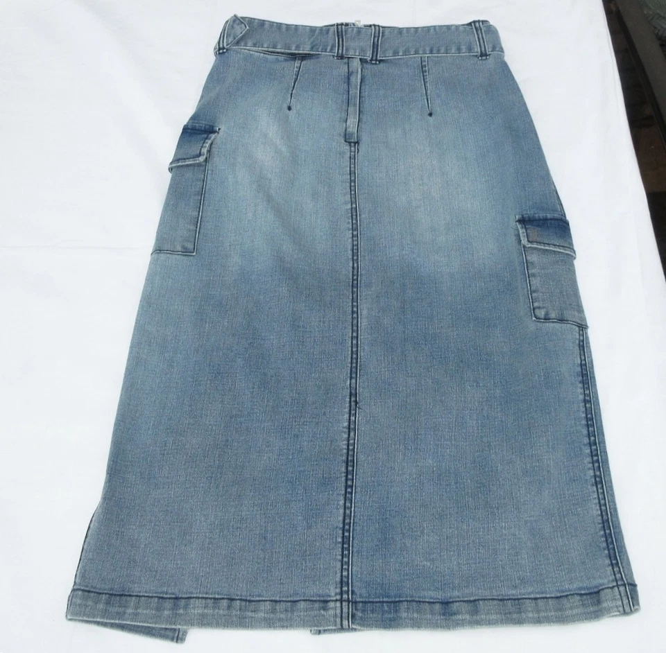 NUEVA Falda Jean Denim Juicy Couture con abertura frontal, cremallera y cinturón 28 lavado medio Foto 2 de 4