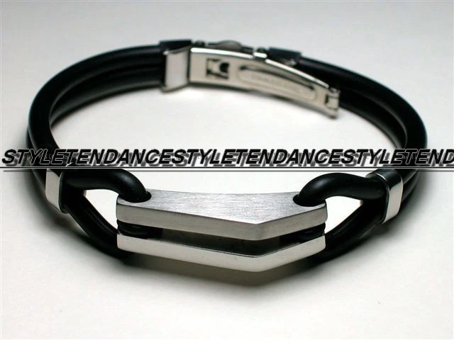 BRACELET GOURMETTE HOMME ADO FERMOIR ACIER NEUF BIJOU SILICONE NOIR STYLE 750