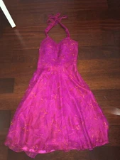 EUC Morrell Maxie Gorgeous Pink Silk Pleated Top Halter Dress Sz 4