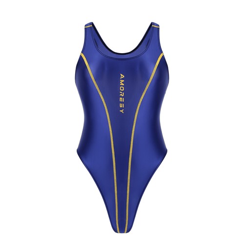 Amoresy Shiny Glossy Badeanzug Wettkampfschwimmen Sport Turnanzug Stretch Bademode - Bild 21 von 27
