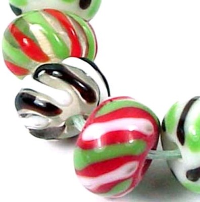 8 Lampwork Handmade Glass Rondelle Beads Christmas Color Stripes Beads 