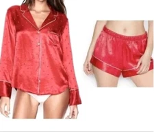 NWT Victoria’s Secret Red Satin Pajama Shorts Set Sz M  Top $59 Sz S Shorts $39