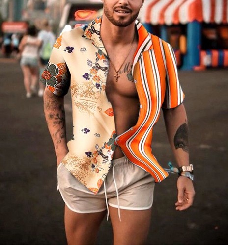 Button Down Shirt Men Beach Orange 