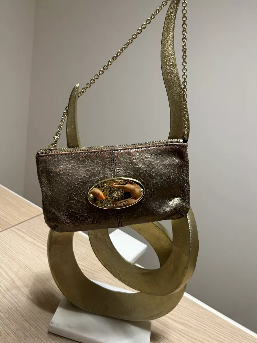 Mulberry GENUINE Leather Charlie Clutch Bag Pouch Gold with bronze