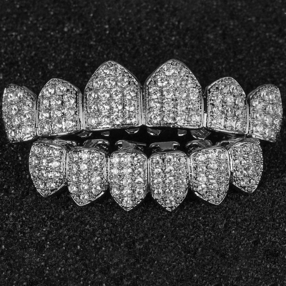 18K White Gold Plated Custom Slugs NB Top Bottom GRILLZ Teeth