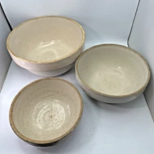 Vintage Stoneware Mixing Bowl Set of 3 Cream Color - 12.5in - 10.5in - 9in