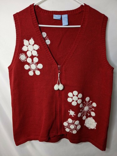 Christmas Vest XL Women Red V Neck Zip 