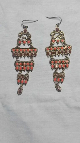 LUCKY BRAND Chandelier Earrings Red Stones - Picture 2 of 5